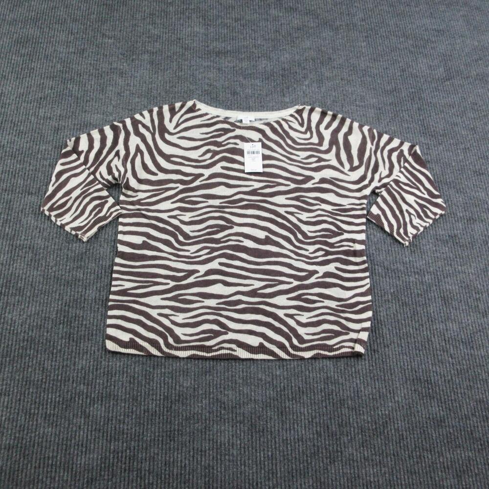 J. Jill Sweater Womens Small Petite Beige Animal Print Crewneck Pullover NWT